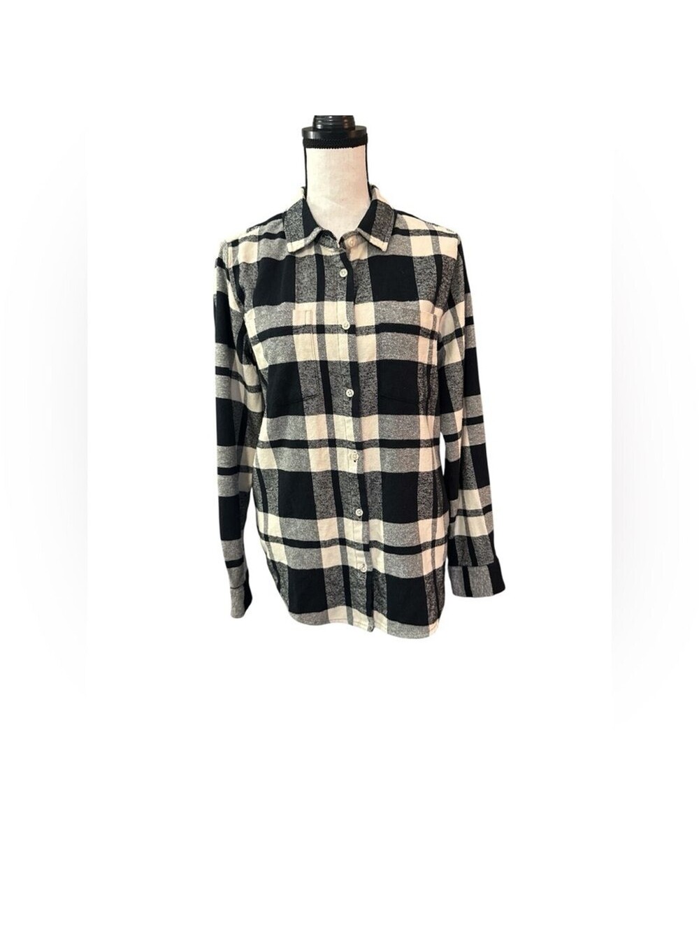 Altar'd State Black Cream Flannel Shacket Button Up Shirt w Pockets NWT Med